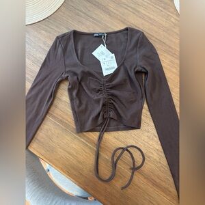 Zara Chocolate Long Sleeve Ruched Top